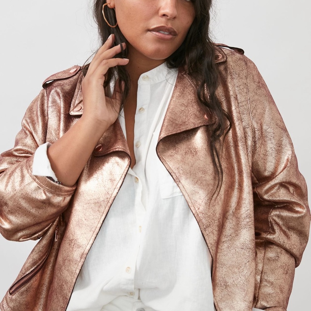 🌟NWT🌟 Anthropologie Brisa Metallic Faux Leather Cropped Moto Jacket